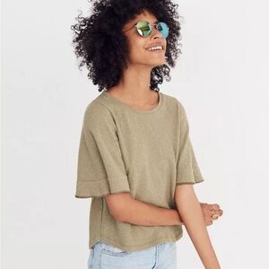 Madewell Texture & Thread Flutter- Sleeve Top Tundra Light Olive Green Small